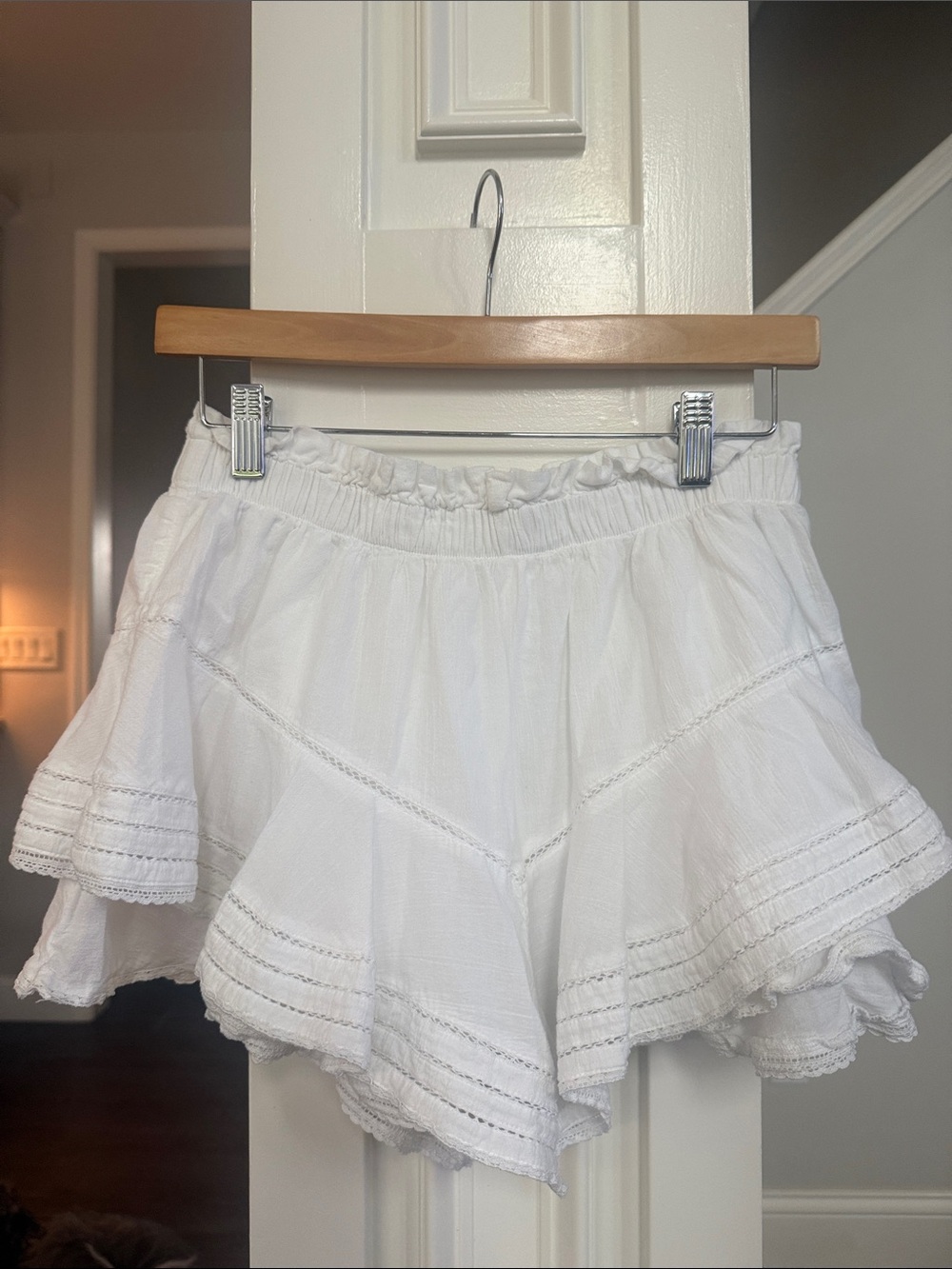 Aerie Bright White Skort ruffled tiered high rise preppy eyelet skirt shorts S - Picture 4 of 8